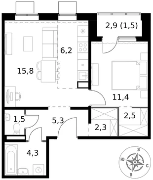 Квартира 2-комн. квартира, 50.8 м² ЖК «1-й Ясеневский» Фото 1 Квартира 2-комн. квартира, 50.8 м² ЖК «1-й Ясеневский» Фото 1