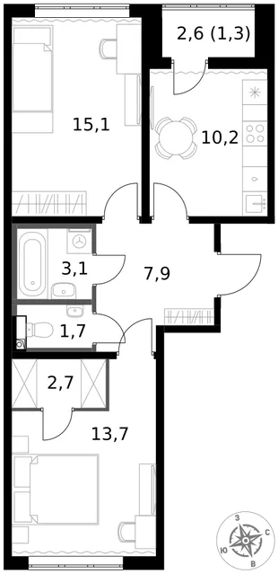 Квартира 2-комн. квартира, 55.7 м² ЖК «1-й Южный» Фото 1 Квартира 2-комн. квартира, 55.7 м² ЖК «1-й Южный» Фото 1
