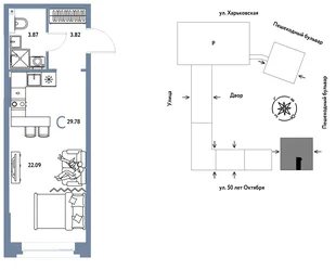 Планировка Студия, 29.78 м² ЖК «Сердце Сибири»