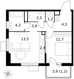 Квартира 2-комн. квартира, 45.2 м² ЖК «1-й Измайловский» Фото 1 Квартира 2-комн. квартира, 45.2 м² ЖК «1-й Измайловский» Фото 1