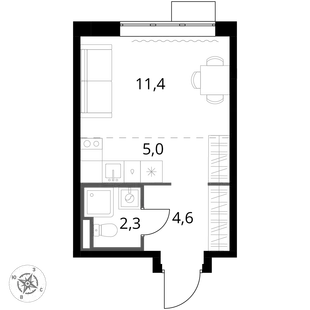 Квартира Студия, 23.3 м² ЖК «1-й Донской» Фото 1 Квартира Студия, 23.3 м² ЖК «1-й Донской» Фото 1