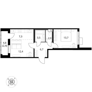 Квартира 2-комн. квартира, 48 м² ЖК «1-й Шереметьевский» Фото 1 Квартира 2-комн. квартира, 48 м² ЖК «1-й Шереметьевский» Фото 1