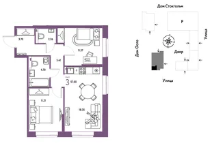 Планировка 3-комн. квартира, 57 м² ЖК «Европейский берег 2.0»