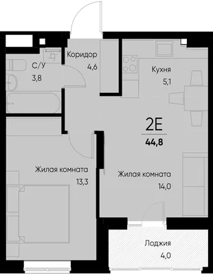 Планировка 2-комн. квартира, 44.8 м² ЖК «Васильевский остров»