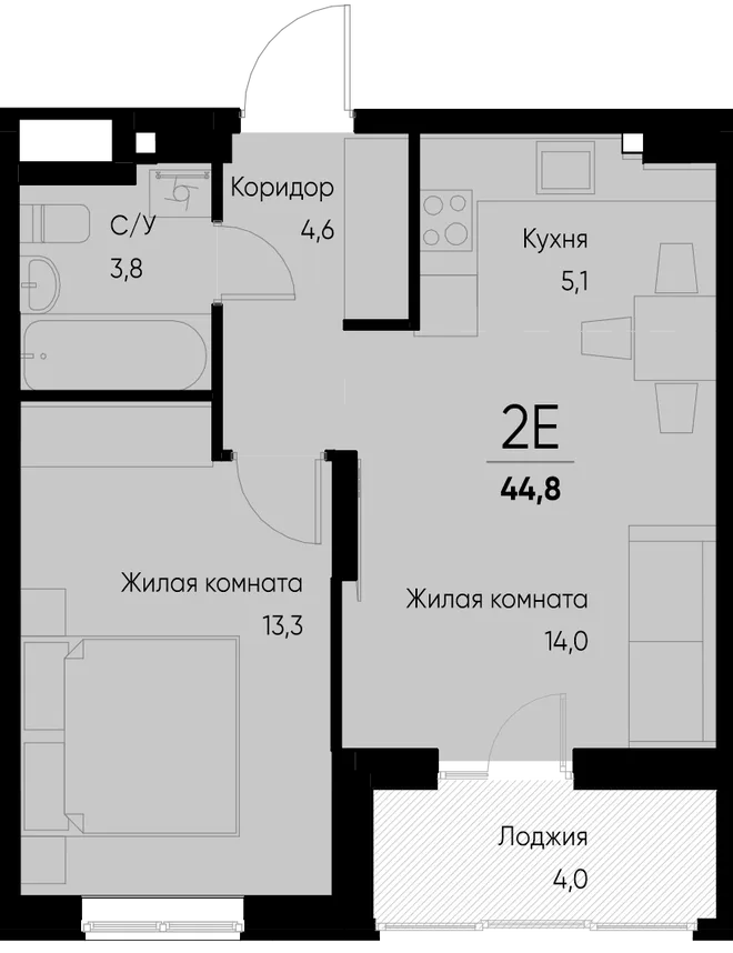 Планировка 2-комн. квартира, 44.8 м² ЖК «Васильевский остров» Планировка 2-комн. квартира, 44.8 м² ЖК «Васильевский остров»