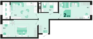 Планировка 2-комн. квартира, 67.8 м² ЖК «Первое место»