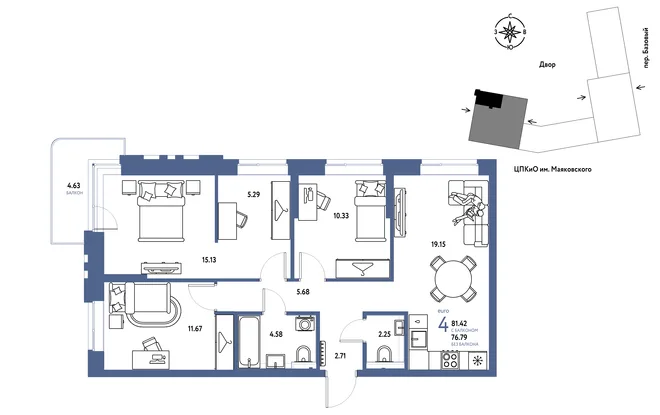 Планировка 4-комн. квартира, 81.42 м² ЖК «Сибирский сад» Планировка 4-комн. квартира, 81.42 м² ЖК «Сибирский сад»