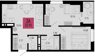 Планировка 2-комн. квартира, 50.9 м² ЖК «Столицыно»