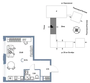 Планировка Студия, 30.76 м² ЖК «Сердце Сибири»