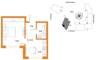 Планировка 1-комн. квартира, 31.19 м² ЖК «Сибирский сад»