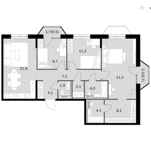 Квартира 4-комн. квартира, 97.4 м² ЖК «Фриссон» Фото 1 Квартира 4-комн. квартира, 97.4 м² ЖК «Фриссон» Фото 1