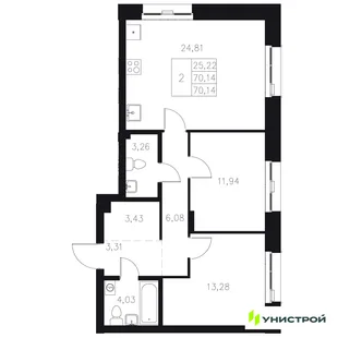 Планировка 2-комн. квартира, 70.14 м² ЖК «Statum»