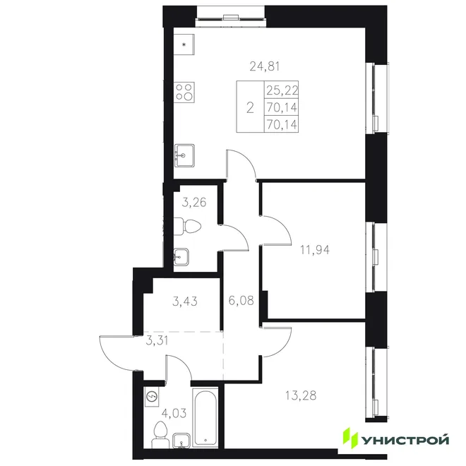 Планировка 2-комн. квартира, 70.14 м² ЖК «Statum» Планировка 2-комн. квартира, 70.14 м² ЖК «Statum»
