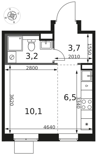 Планировка Студия, 23.5 м² ЖК «1-й Химкинский»