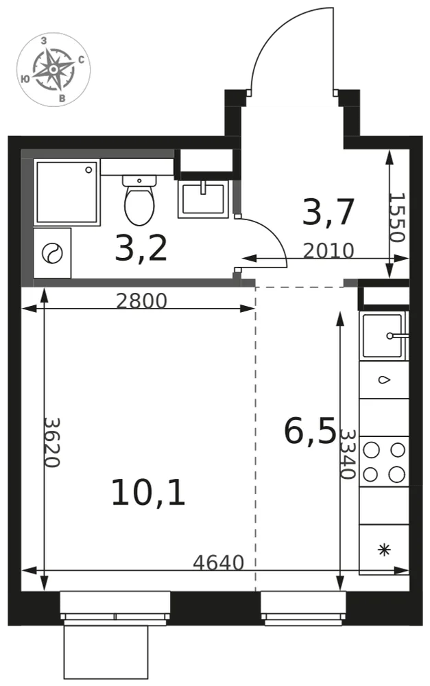 Планировка Студия, 23.5 м² ЖК «1-й Химкинский» Планировка Студия, 23.5 м² ЖК «1-й Химкинский»