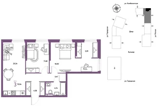 Планировка 3-комн. квартира, 70.04 м² ЖК «Уральский сад»