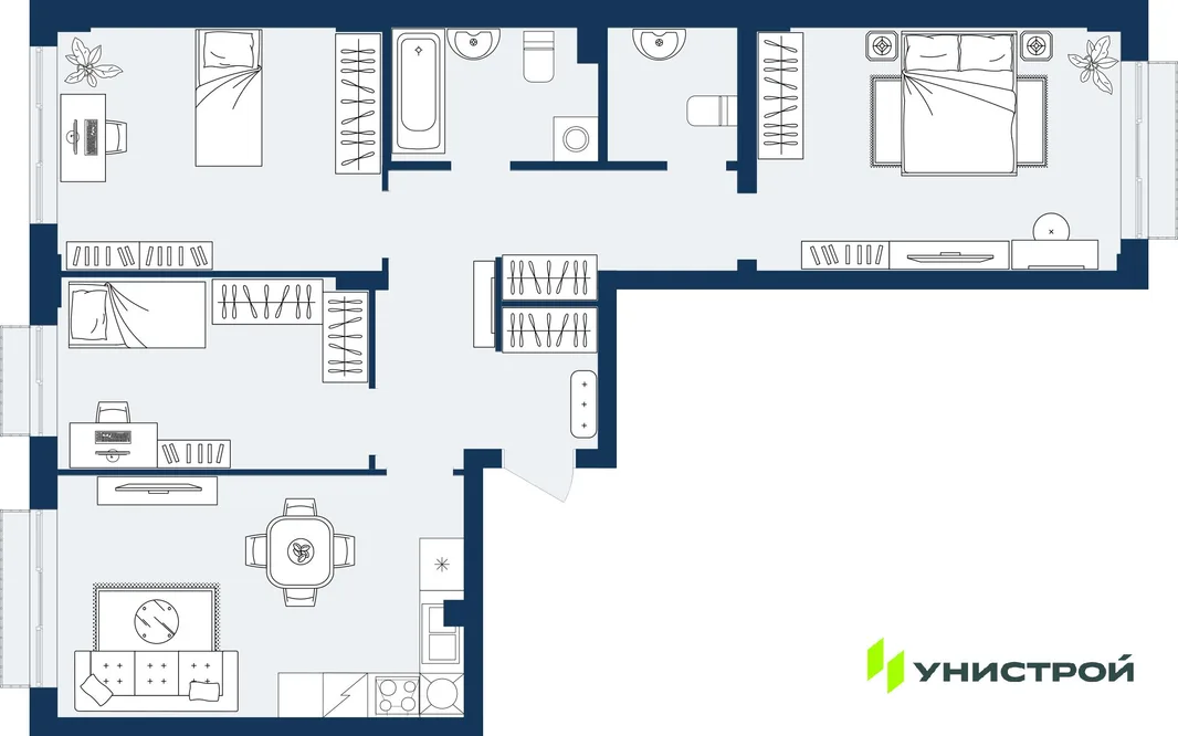 Планировка 3-комн. квартира, 80.58 м² ЖК «ГРАНД БЕРЕГ»