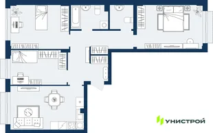 Планировка 3-комн. квартира, 80.58 м² ЖК «ГРАНД БЕРЕГ»