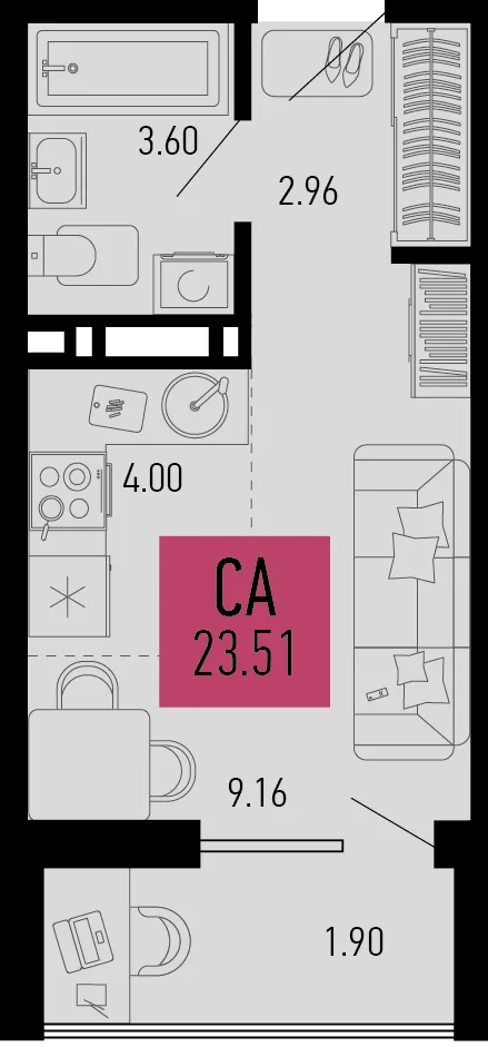 Планировка Студия, 23.51 м² ЖК «Столицыно»
