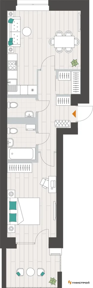 Планировка 1-комн. квартира, 51.04 м² ЖК «Аквамарин»