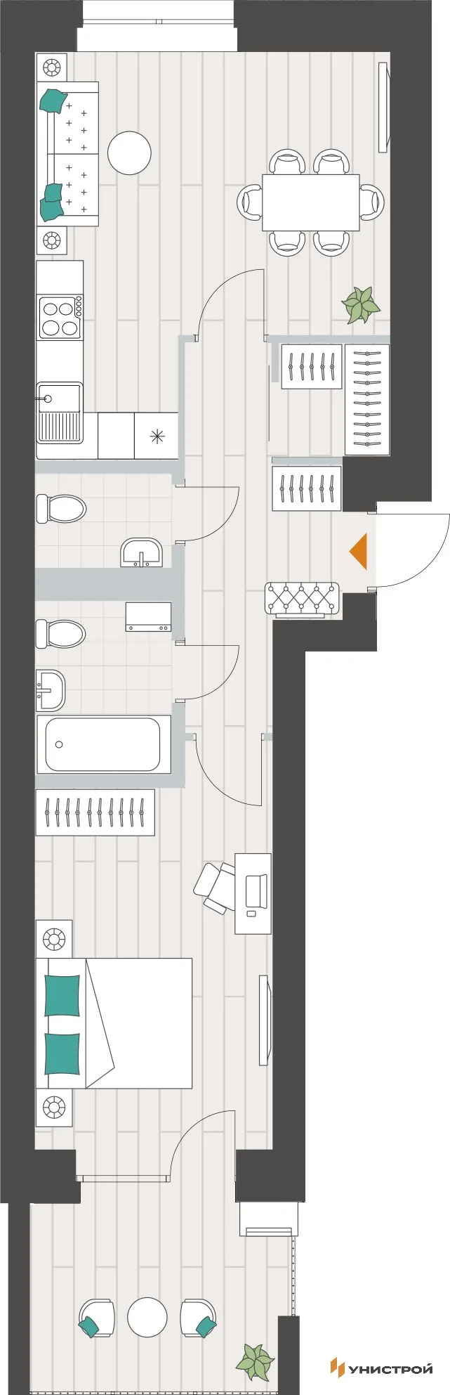 Планировка 1-комн. квартира, 51.04 м² ЖК «Аквамарин» Планировка 1-комн. квартира, 51.04 м² ЖК «Аквамарин»