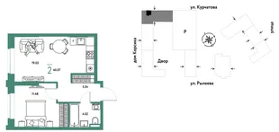 Планировка 2-комн. квартира, 40.07 м² ЖК «Остров-сад»