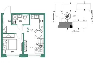 Планировка 2-комн. квартира, 33.81 м² ЖК «Страна.Энтузиастов»