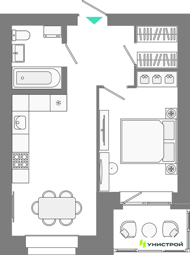 Планировка 1-комн. квартира, 37.51 м² ЖК «Лето»
