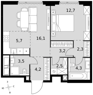 Квартира 2-комн. квартира, 54.5 м² ЖК «Sydney City» Фото 1 Квартира 2-комн. квартира, 54.5 м² ЖК «Sydney City» Фото 1
