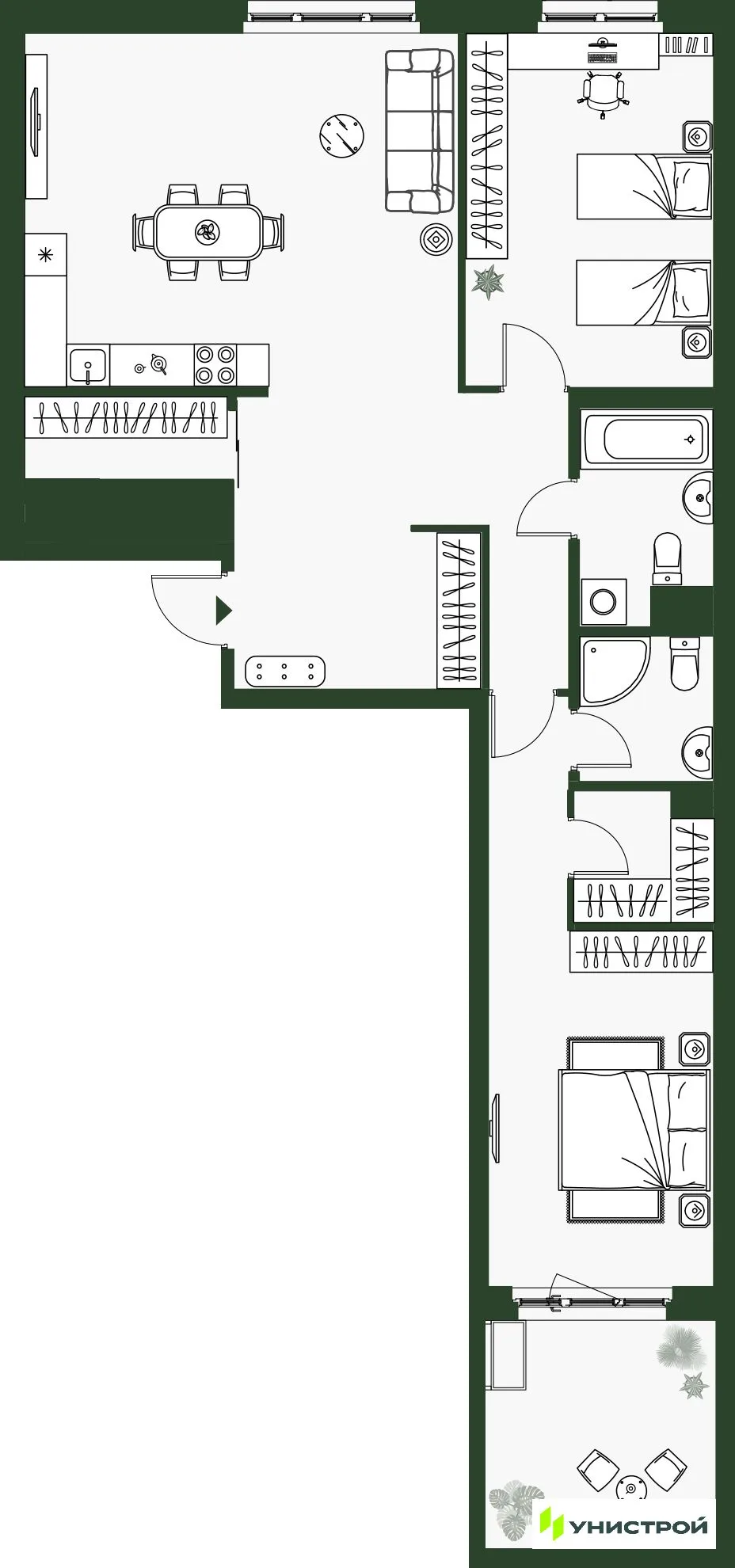 Планировка 2-комн. квартира, 88 м² ЖК «Парковый квартал 2.0»