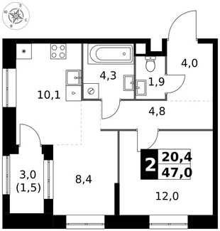 Квартира 2-комн. квартира, 47 м² ЖК «1-й Измайловский» Фото 1 Квартира 2-комн. квартира, 47 м² ЖК «1-й Измайловский» Фото 1