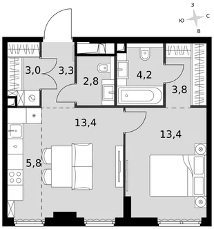 Квартира 2-комн. квартира, 49.7 м² ЖК «Sydney City» Фото 1 Квартира 2-комн. квартира, 49.7 м² ЖК «Sydney City» Фото 1