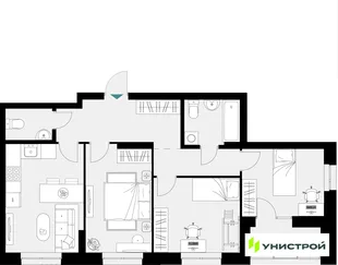 Планировка 3-комн. квартира, 73.23 м² ЖК «Уникум на Амирхана»