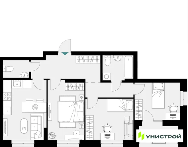 Планировка 3-комн. квартира, 73.23 м² ЖК «Уникум на Амирхана» Планировка 3-комн. квартира, 73.23 м² ЖК «Уникум на Амирхана»
