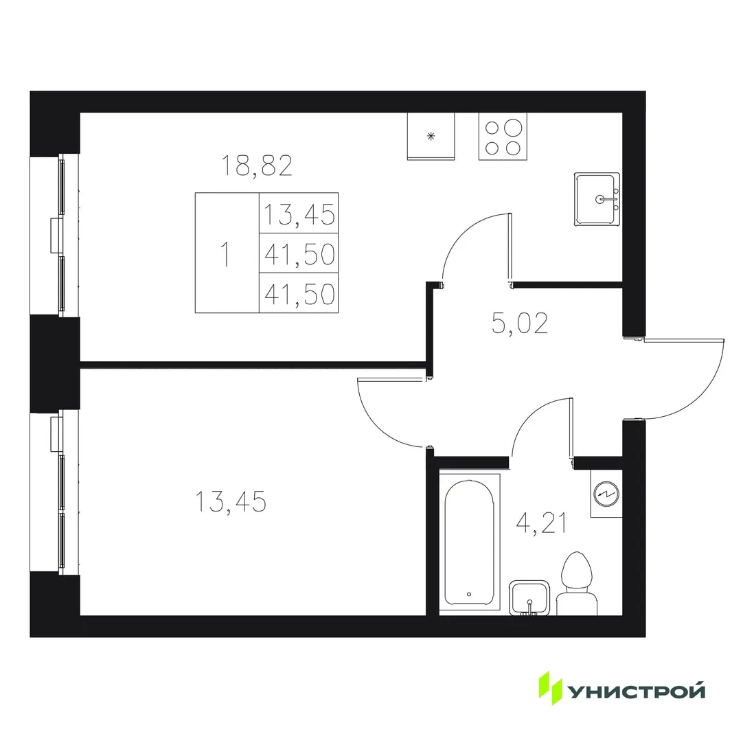 Планировка 1-комн. квартира, 41.5 м² ЖК «Statum»