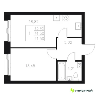Планировка 1-комн. квартира, 41.5 м² ЖК «Statum»