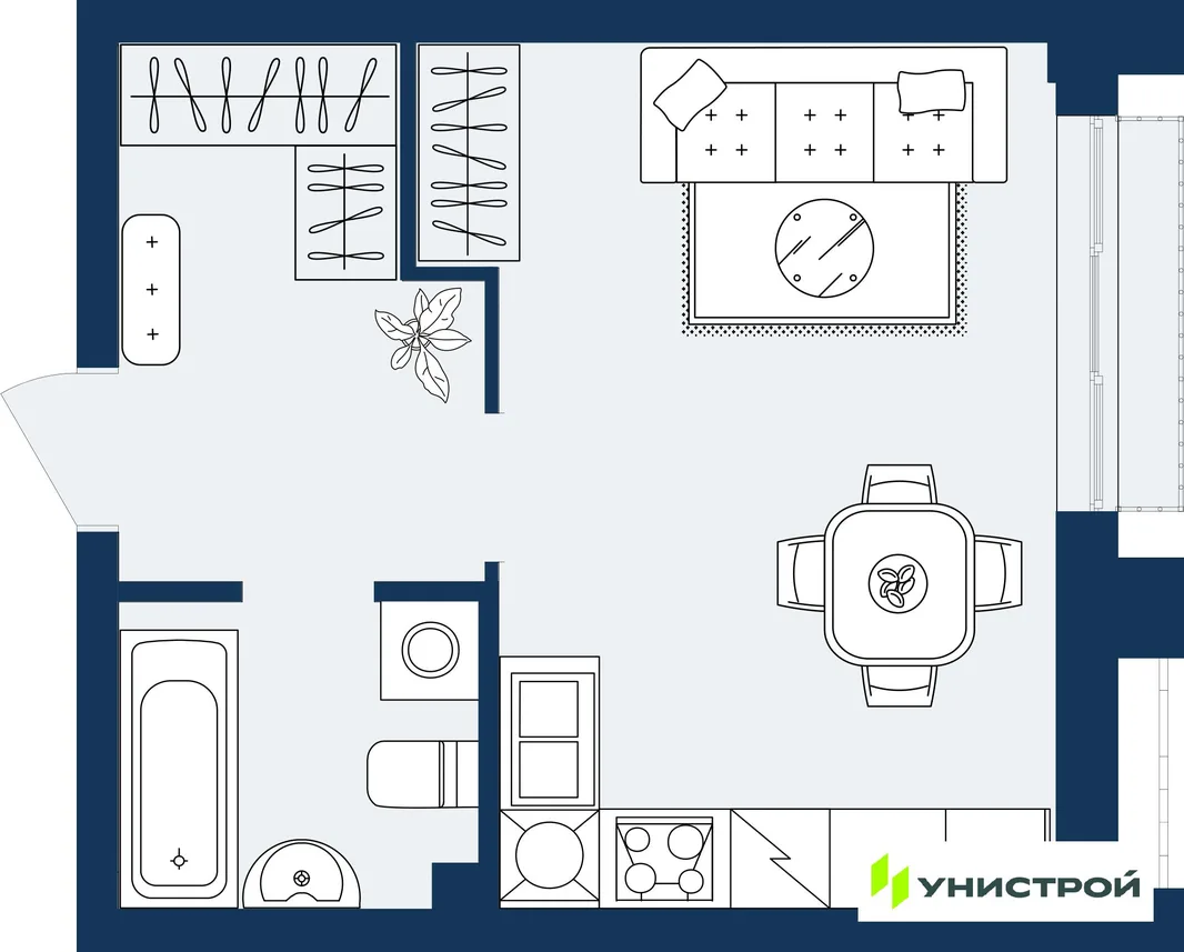 Планировка 1-комн. квартира, 28.92 м² ЖК «ГРАНД БЕРЕГ»