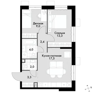 Квартира 3-комн. квартира, 50.5 м² ЖК «Флагман» Фото 1 Квартира 3-комн. квартира, 50.5 м² ЖК «Флагман» Фото 1