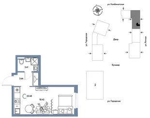 Планировка Студия, 25.48 м² ЖК «Уральский сад»