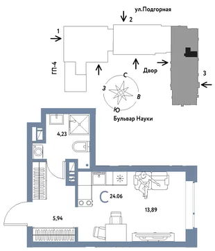 Планировка Студия, 24.06 м² ЖК «Авторский»