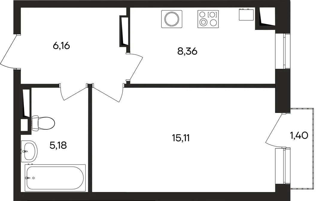 Планировка 1-комн. квартира, 36.2 м² ЖК «Кубики»