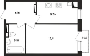 Планировка 1-комн. квартира, 36.2 м² ЖК «Кубики»
