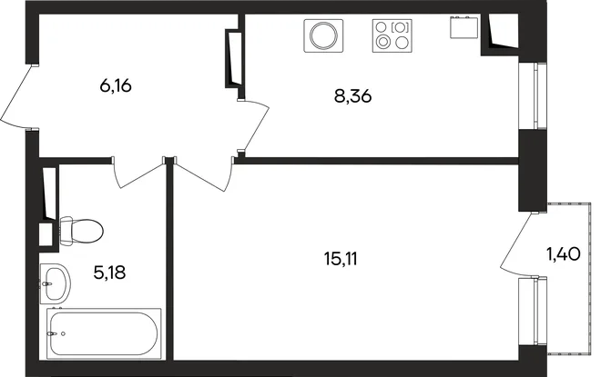 Планировка 1-комн. квартира, 36.2 м² ЖК «Кубики»
