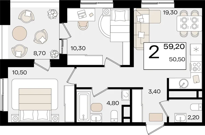 Планировка 2-комн. квартира, 59.2 м² ЖК «Патрики» Планировка 2-комн. квартира, 59.2 м² ЖК «Патрики»