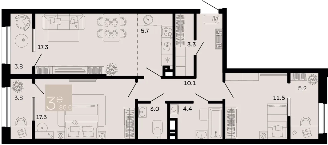 Планировка 3-комн. квартира, 85.6 м² ЖК «Хозяин морей»