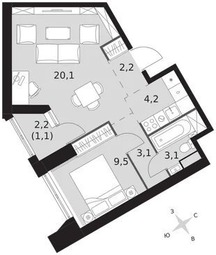 Квартира 2-комн. квартира, 43.3 м² ЖК «Архитектор» Фото 1 Квартира 2-комн. квартира, 43.3 м² ЖК «Архитектор» Фото 1