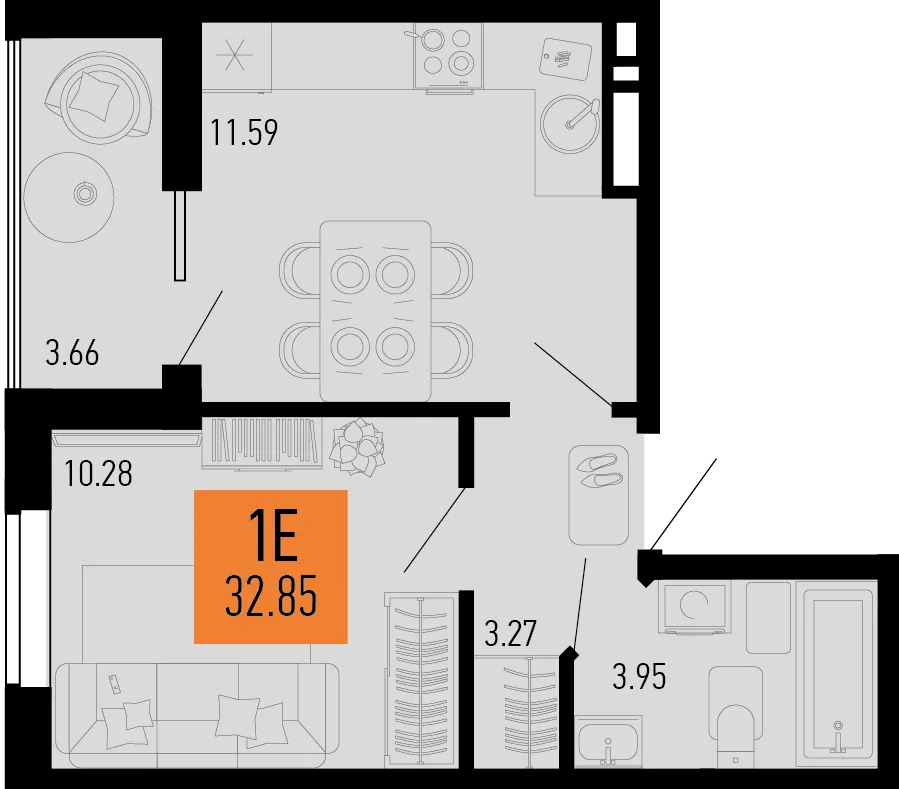 Планировка 1-комн. квартира, 32.85 м² ЖК «Столицыно»