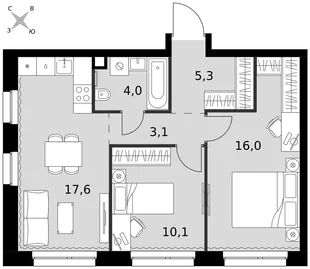 Квартира 3-комн. квартира, 56.1 м² ЖК «Симоновский Вал» Фото 1