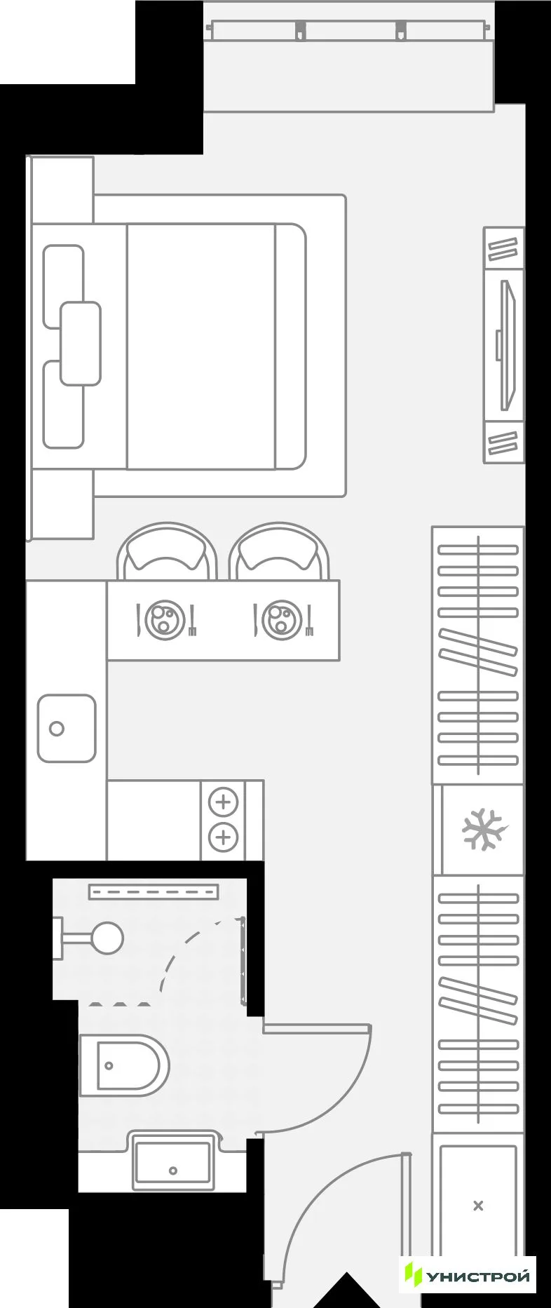 Планировка 1-комн. квартира, 21.75 м² ЖК «YES Горки»