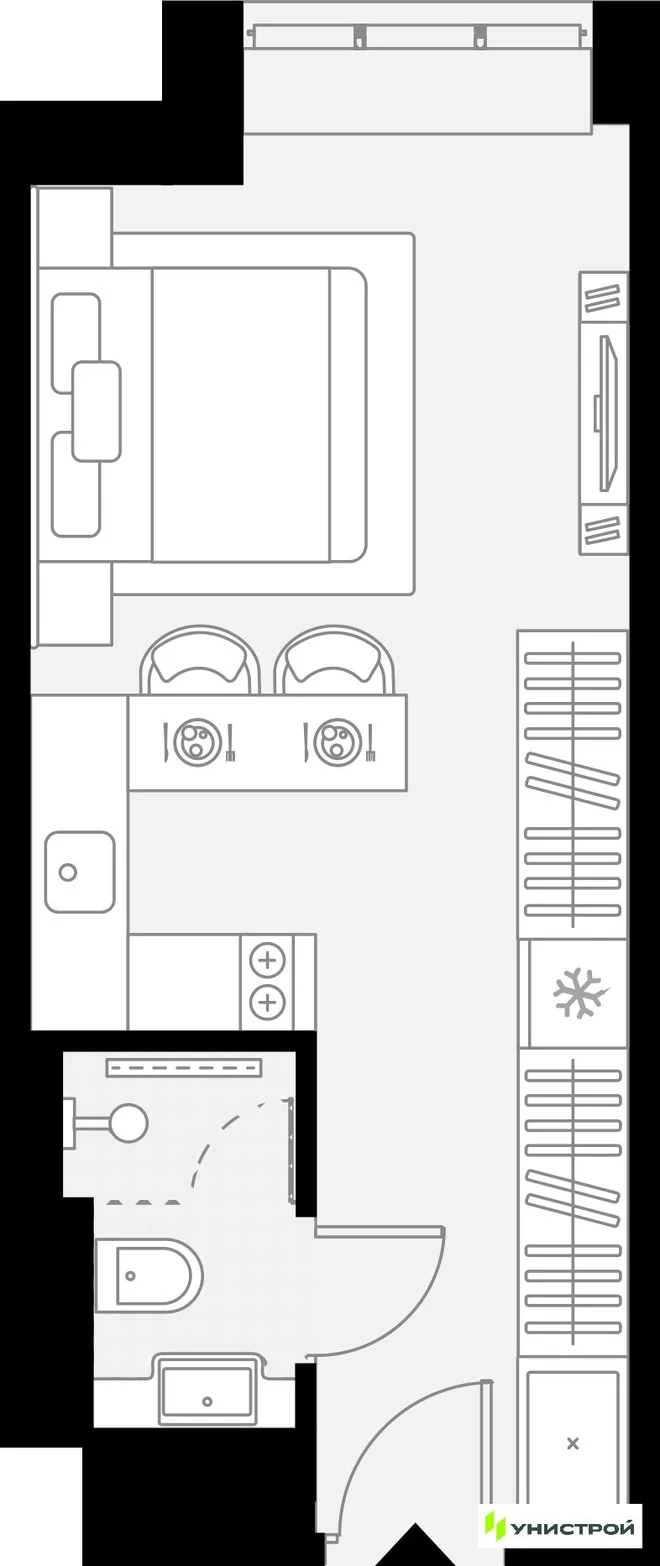 Планировка 1-комн. квартира, 21.75 м² ЖК «YES Горки»